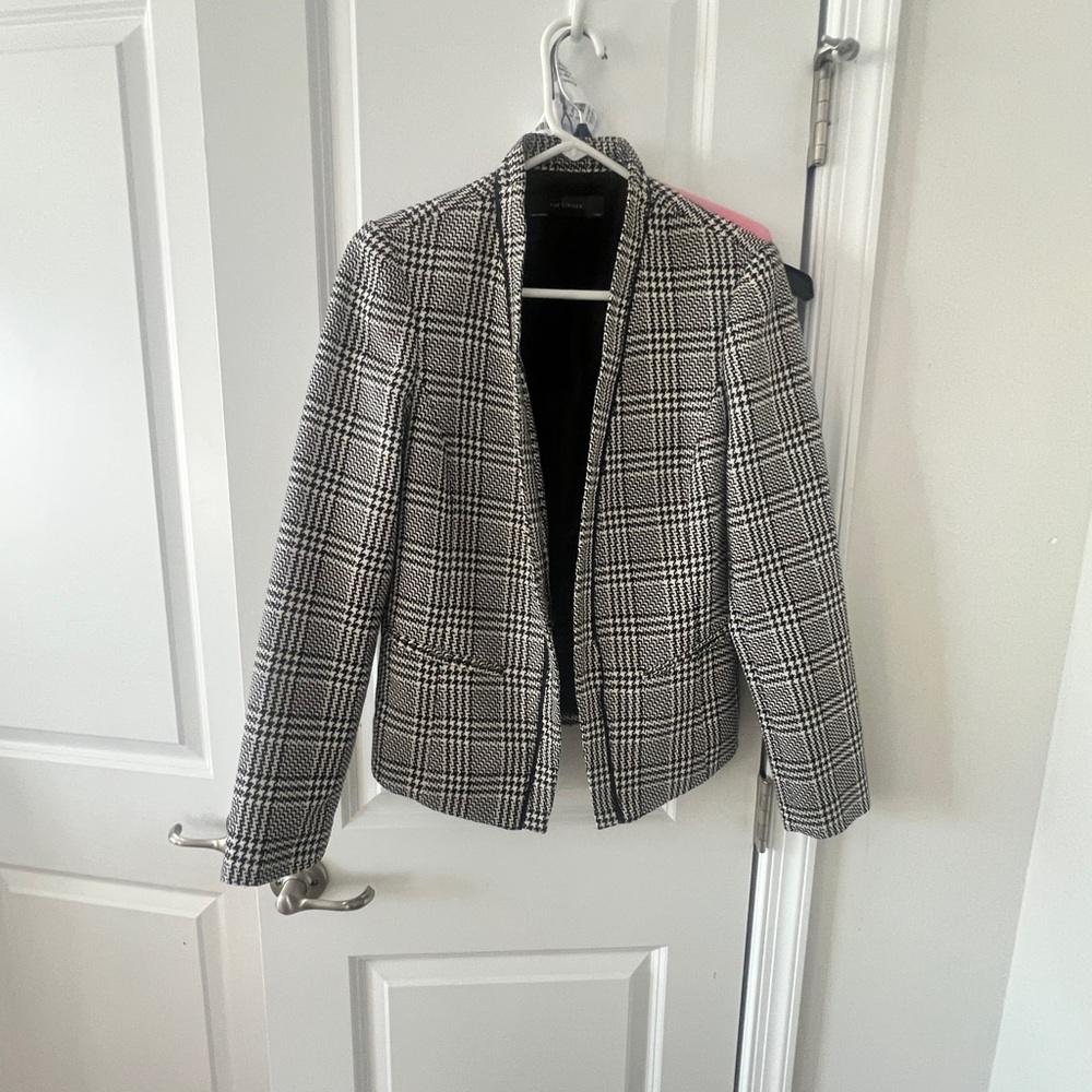 The Limited Black & White Plaid Open Front Blazer